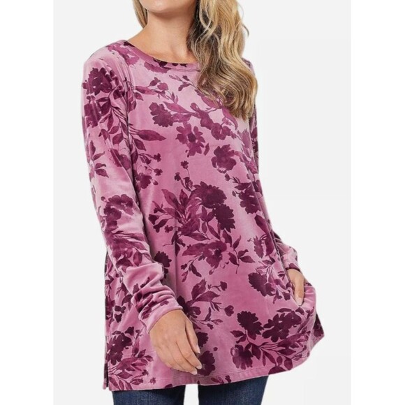 D & Co Comfort Zone Velour Floral Tunic Top Size XL - Picture 1 of 8